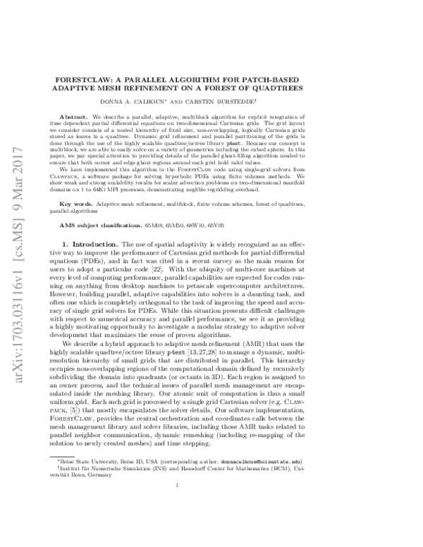 (PDF) ForestClaw: A parallel algorithm for patch-based adaptive mesh ...