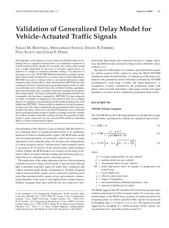(PDF) Validation of Generalized Delay Model for Vehicle-Actuated ...