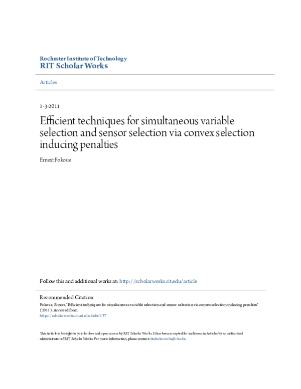 (PDF) Efficient techniques for simultaneous variable selection and ...