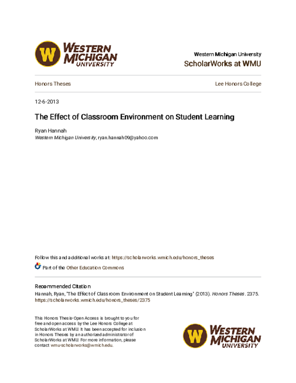 (PDF) The Effect of Classroom Environment on Student Learning
