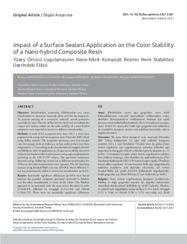 (PDF) Impact of a Surface Sealant Application on the Color Stability of ...