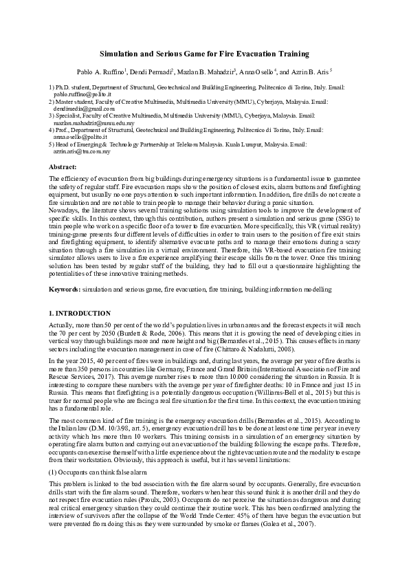 (PDF) Simulation and Serious Game for Fire Evacuation Training