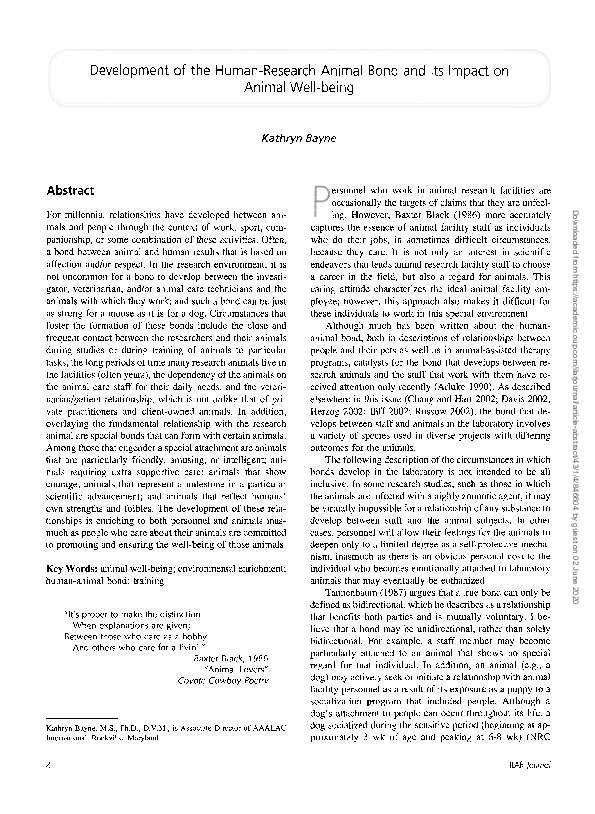 (PDF) Development of the Human-Research Animal Bond and Its Impact on ...