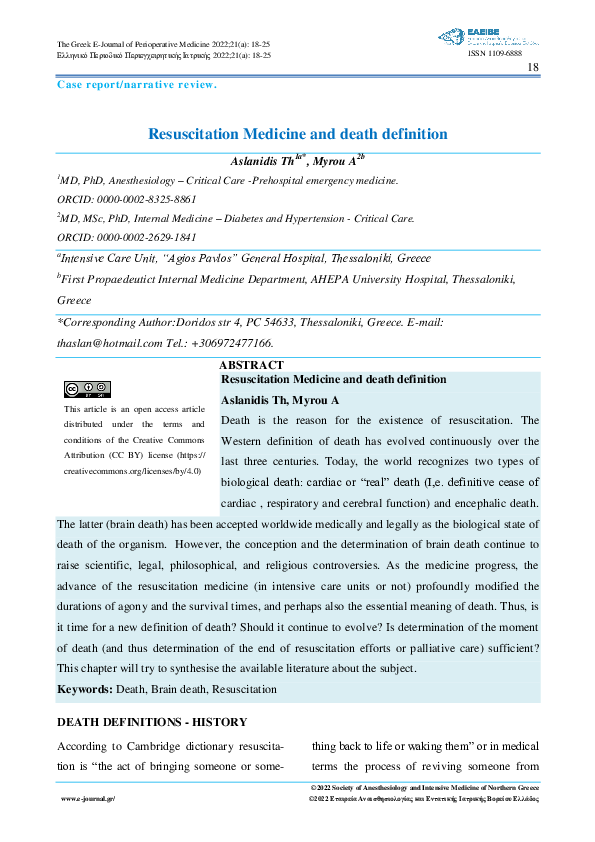 (PDF) Resuscitation Medicine and death definition