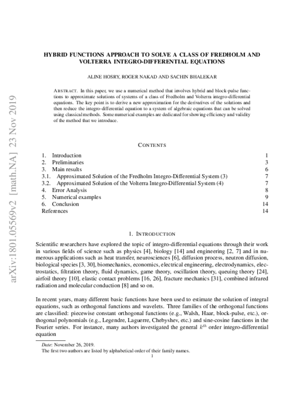 (PDF) Hybrid functions approach to solve a class of Fredholm and ...