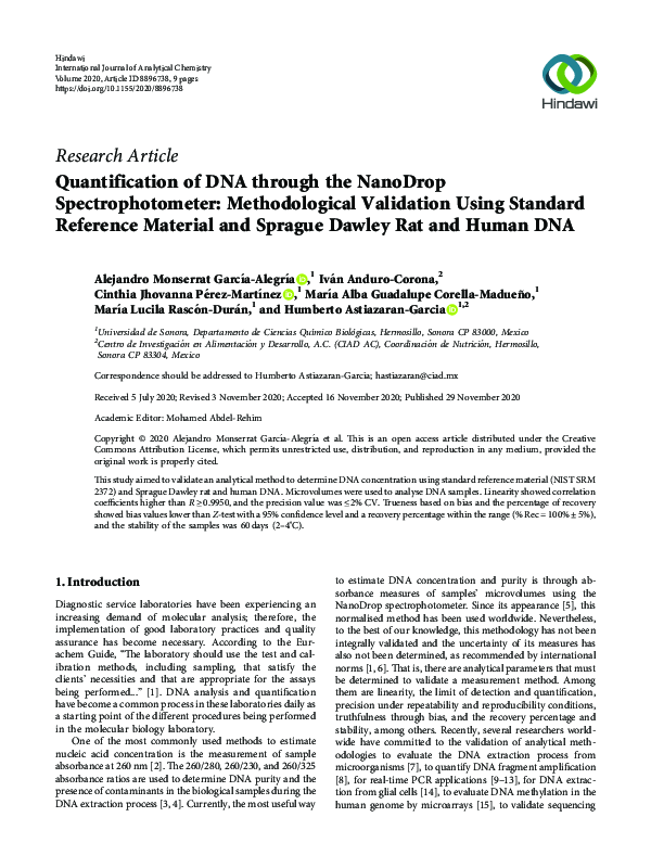 (PDF) Quantification of DNA through the NanoDrop Spectrophotometer ...