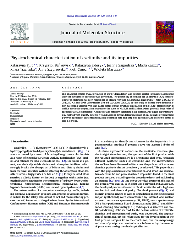 (PDF) Physicochemical characterization of ezetimibe and its impurities