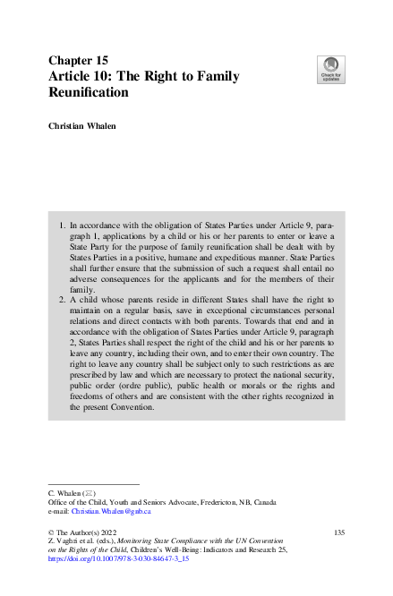 (PDF) Article 10: The Right to Family Reunification
