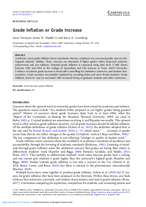 (PDF) Grade Inflation or Grade Increase