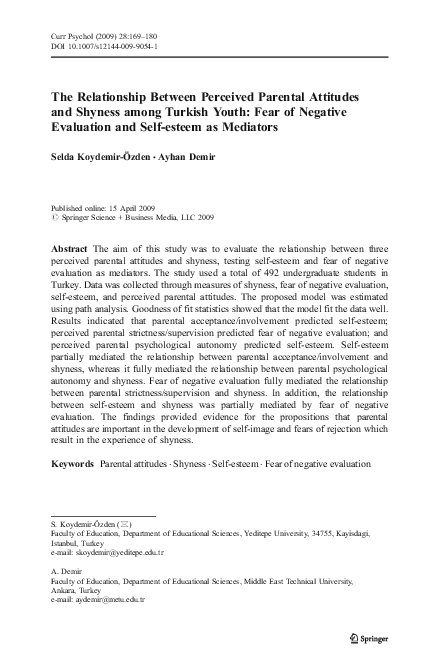 (PDF) The Relationship Between Perceived Parental Attitudes and Shyness ...
