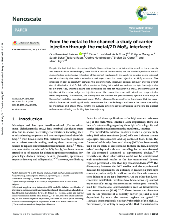 (PDF) From the metal to the channel: a study of carrier injection ...
