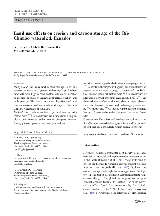 (PDF) Land use effects on erosion and carbon storage of the Río Chimbo
