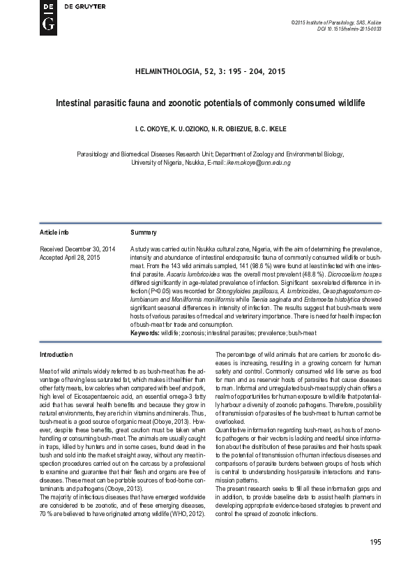 (PDF) Intestinal parasitic fauna and zoonotic potentials of commonly ...