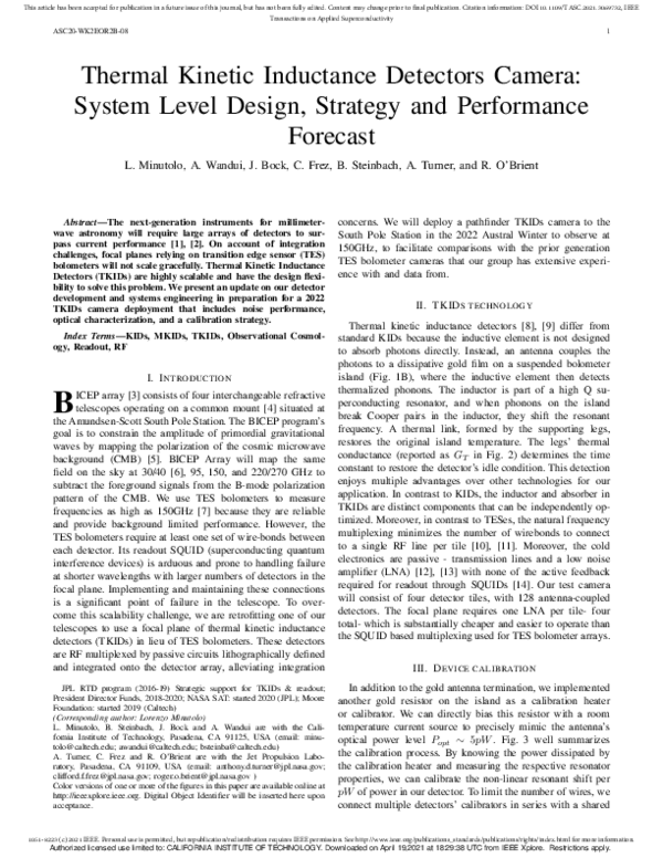 (PDF) Thermal Kinetic Inductance Detectors Camera: System Level Design ...