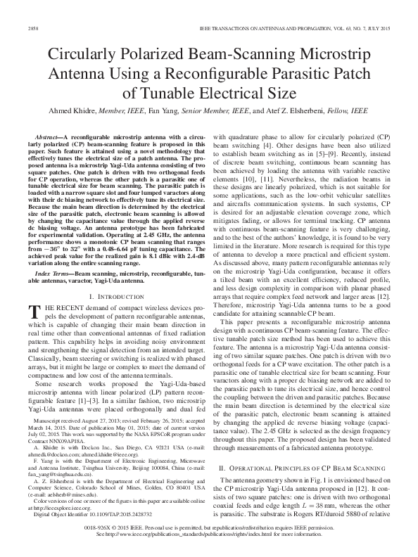 (PDF) Circularly Polarized Beam Scanning Microstrip Antenna Using a ...