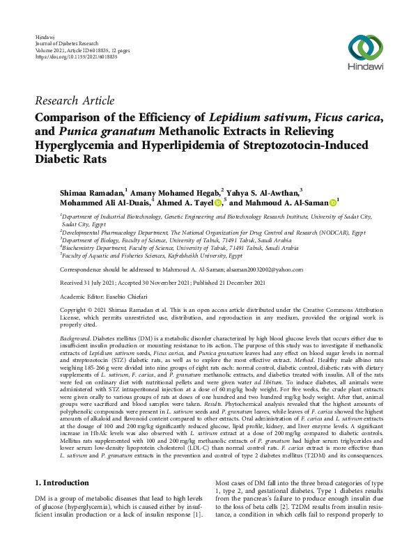 (PDF) Effects of Plant Extracts on Diabetes in Rats