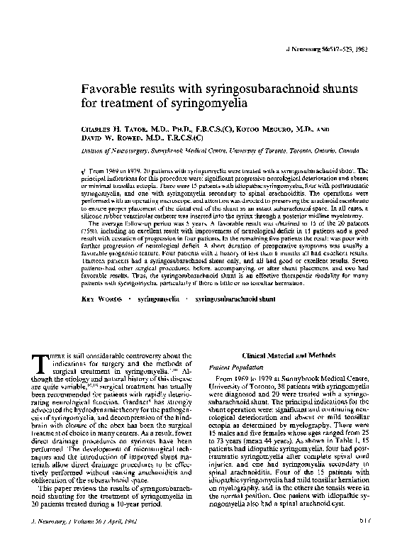 (PDF) Favorable results with syringosubarachnoid shunts for treatment ...