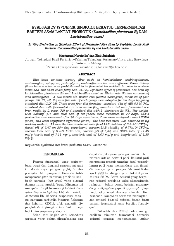 (PDF) In Vivo Evaluation on Synbiotic Effect of Fermented Rice Bran by ...