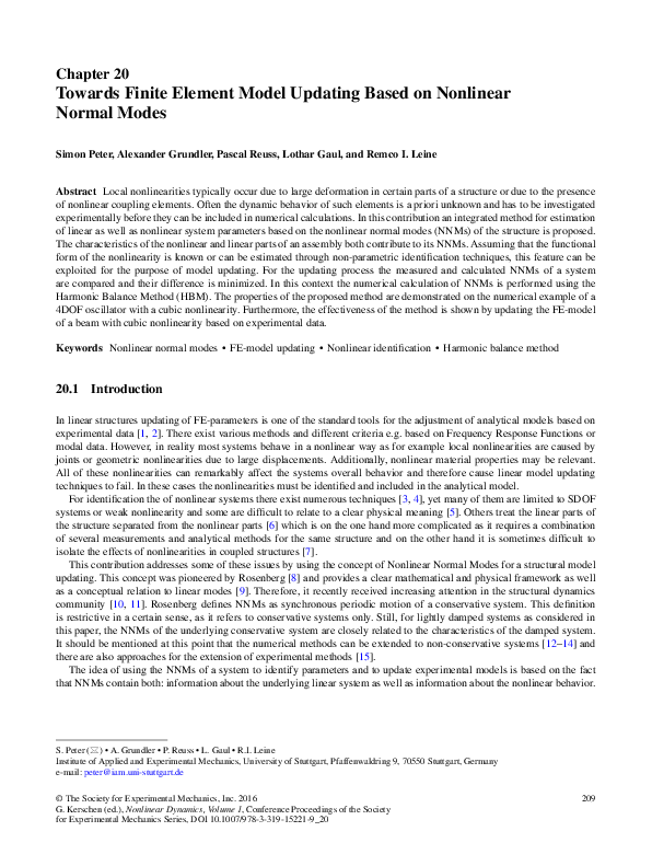 (PDF) Towards Finite Element Model Updating Based on Nonlinear Normal Modes