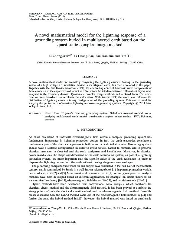 (PDF) A novel mathematical model for the lightning response of a ...