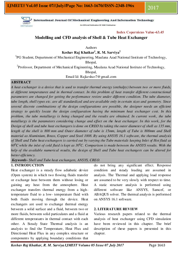 (PDF) Modelling and CFD analysis of Shell & Tube Heat Exchanger