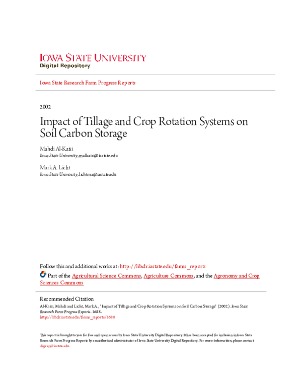 (PDF) Impact of Tillage and Crop Rotation Systems on Soil Carbon Storage