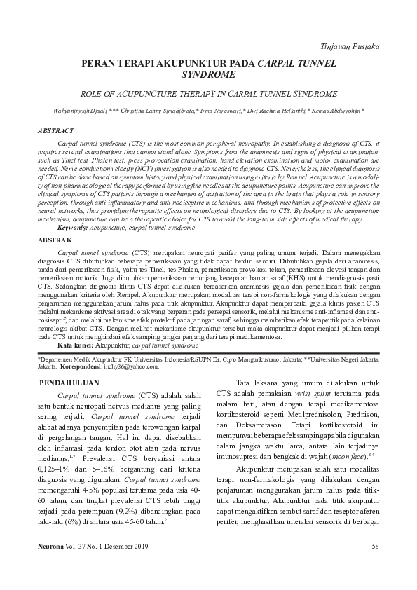 (PDF) Peran Terapi Akupunktur Pada Carpal Tunnel Syndrome Irma