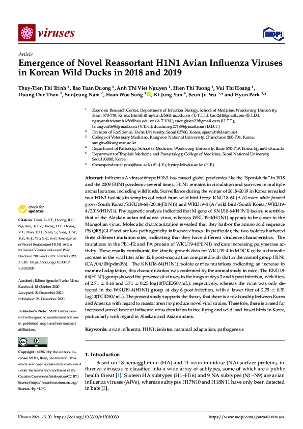(PDF) Emergence of Novel Reassortant H1N1 Avian Influenza Viruses in ...