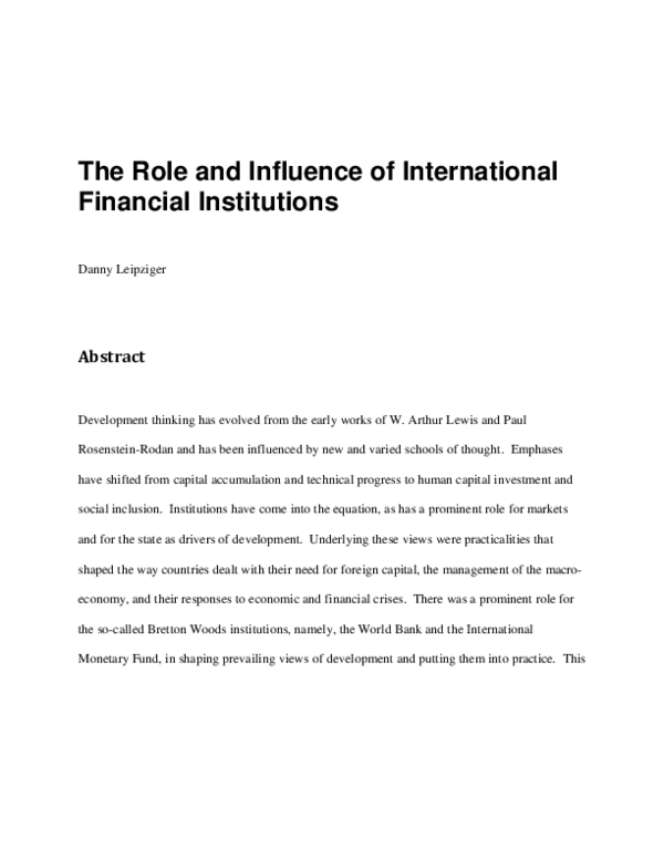 (PDF) The Role and Influence of International Financial Institutions