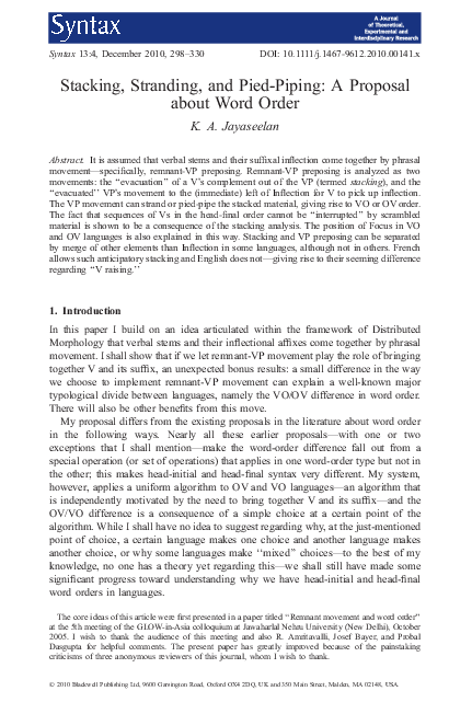(PDF) Stacking, Stranding, and Pied-Piping: A Proposal about Word Order