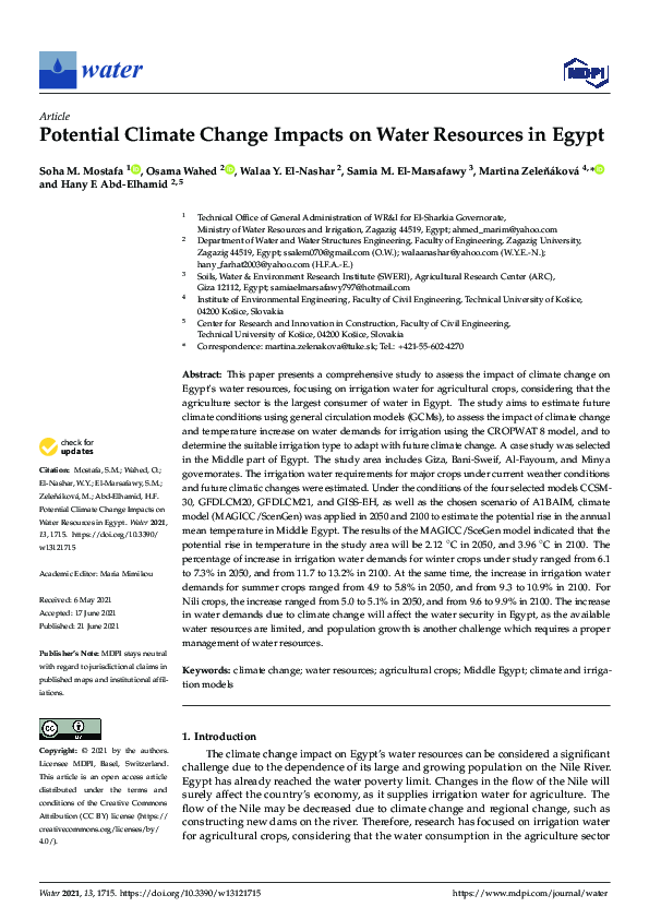 (PDF) Potential Climate Change Impacts on Water Resources in Egypt