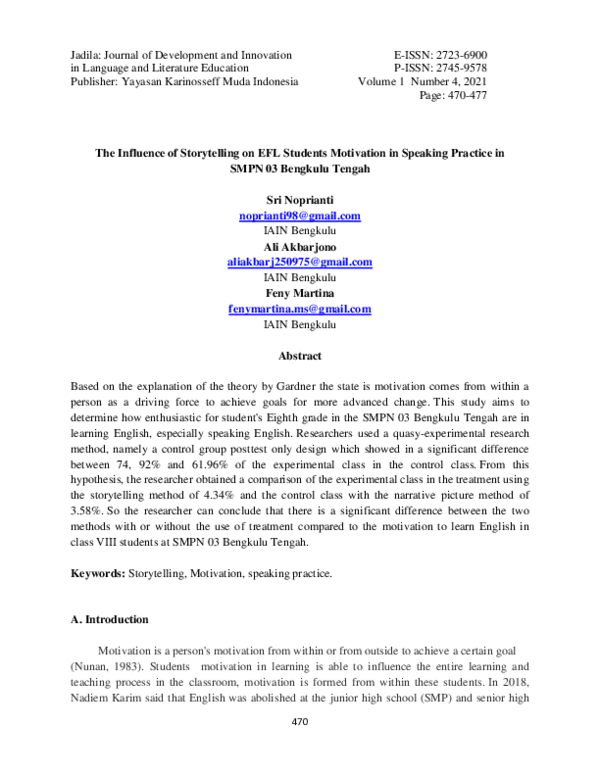 (PDF) The Influence of Storytelling on EFL Students Motivation in ...