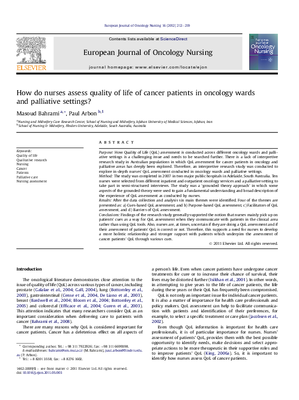 (PDF) How do nurses assess quality of life of cancer patients in ...