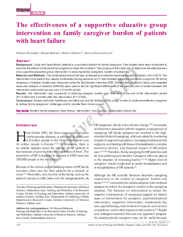 (PDF) The effectiveness of a supportive educative group intervention on ...