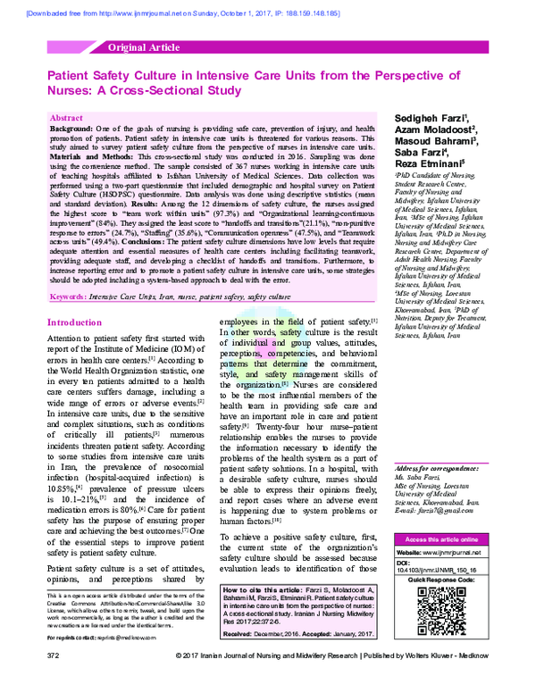 (PDF) Patient Safety Culture in Intensive Care Units from the ...