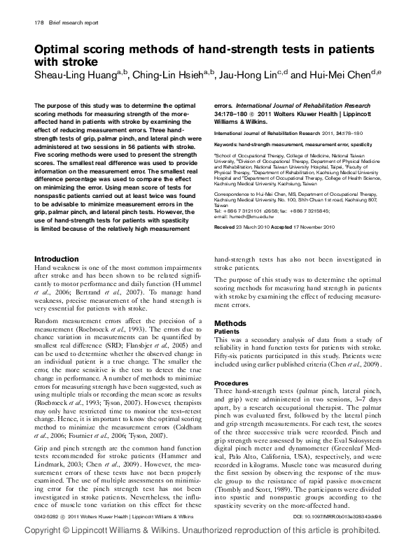 (PDF) Optimal scoring methods of hand-strength tests in patients with ...