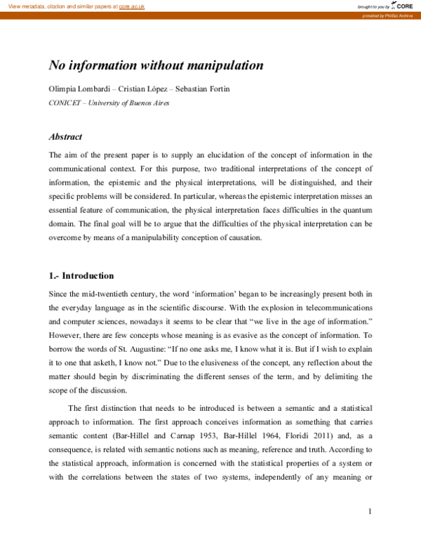 (PDF) No information without manipulation