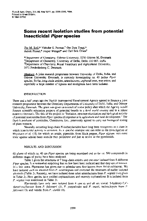 (PDF) Some recent isolation studies from potential insecticidal Piper ...