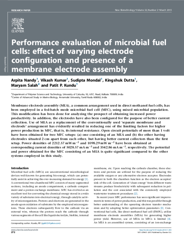 (PDF) Performance evaluation of microbial fuel cell by artificial ...