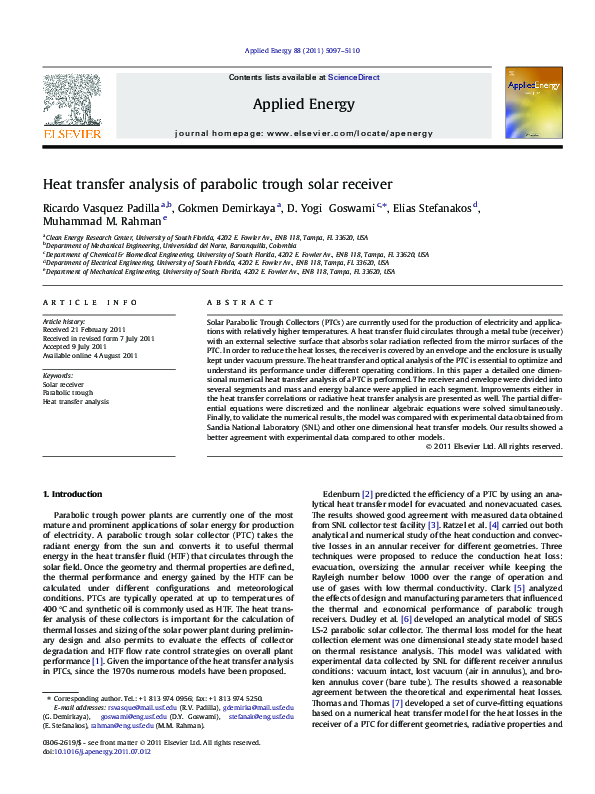 (PDF) Heat transfer analysis of parabolic trough solar receiver