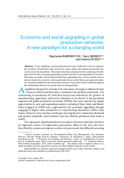 (PDF) Economic and social upgrading in global production networks: A ...