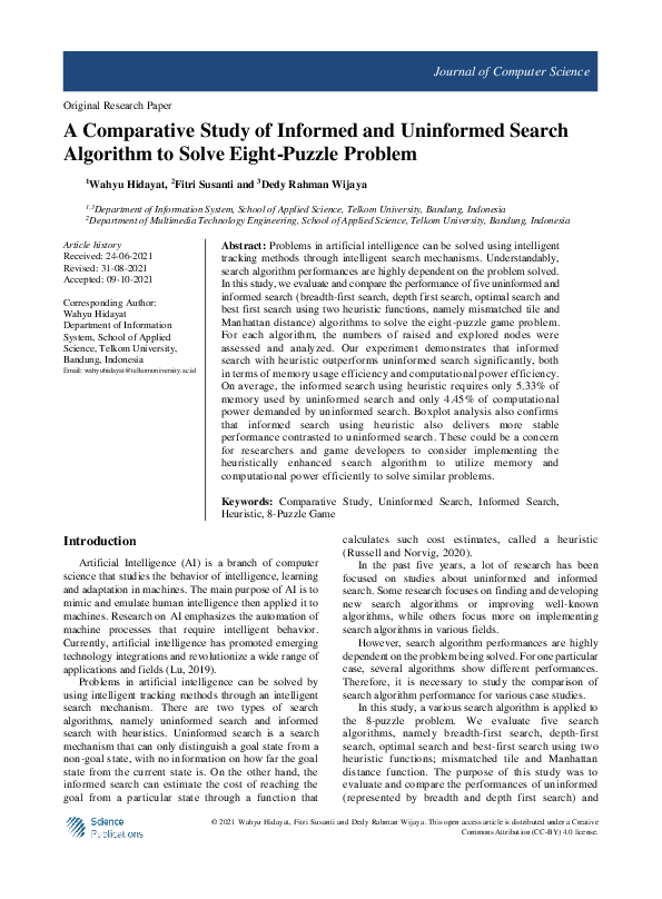 (PDF) A Comparative Study of Informed and Uninformed Search Algorithm ...