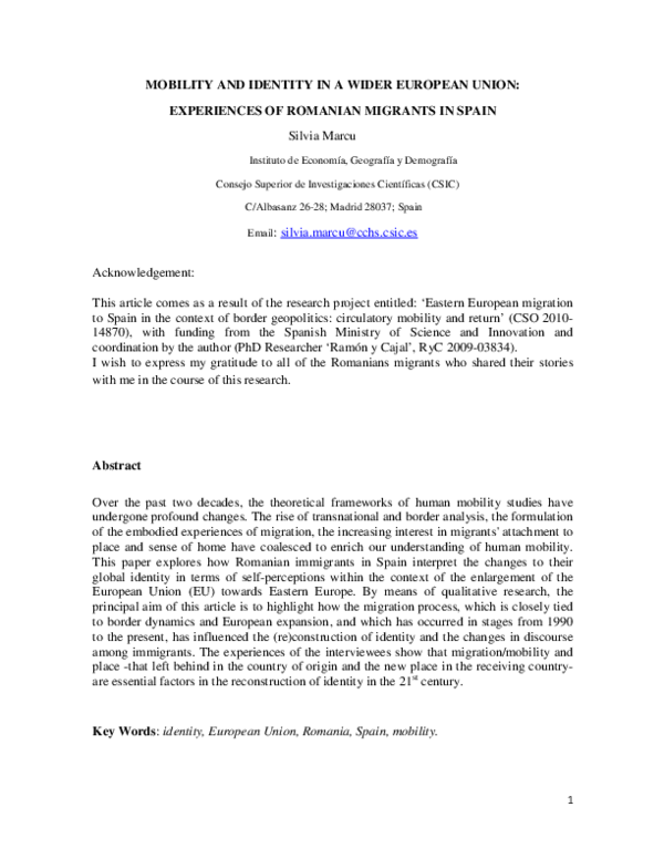 (PDF) Mobility and Identity in a Wider European Union