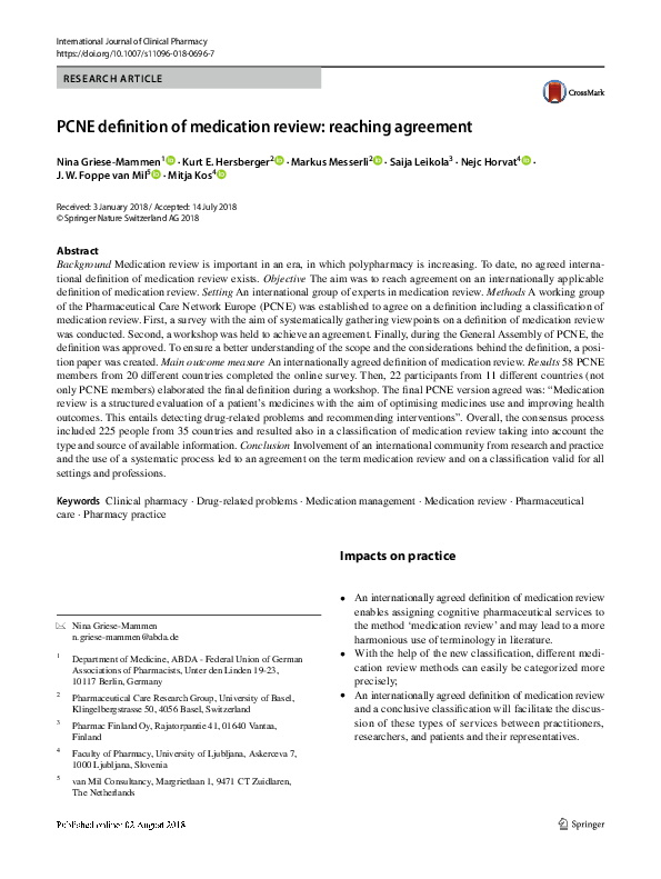 (PDF) PCNE definition of medication review: reaching agreement