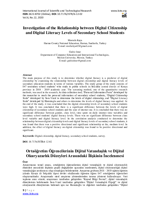 (PDF) Investigation of the Relationship between Digital Citizenship and ...