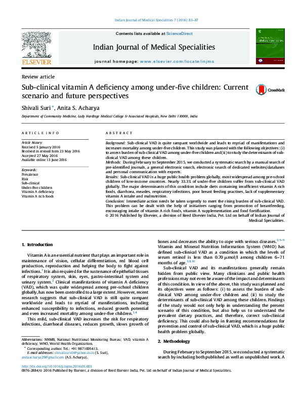 (PDF) Sub-clinical vitamin A deficiency among under-five children ...