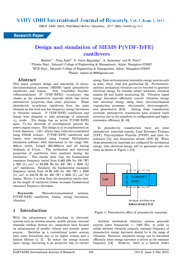 (PDF) Design and simulation of MEMS P(VDF-TrFE) cantilevers