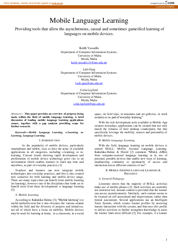 (PDF) Mobile language learning : providing tools that allow the ...