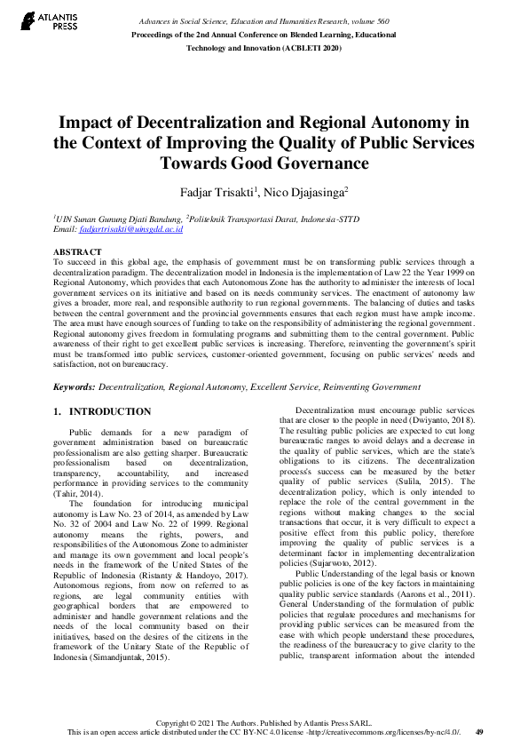 (PDF) Impact of Decentralization and Regional Autonomy in the Context ...
