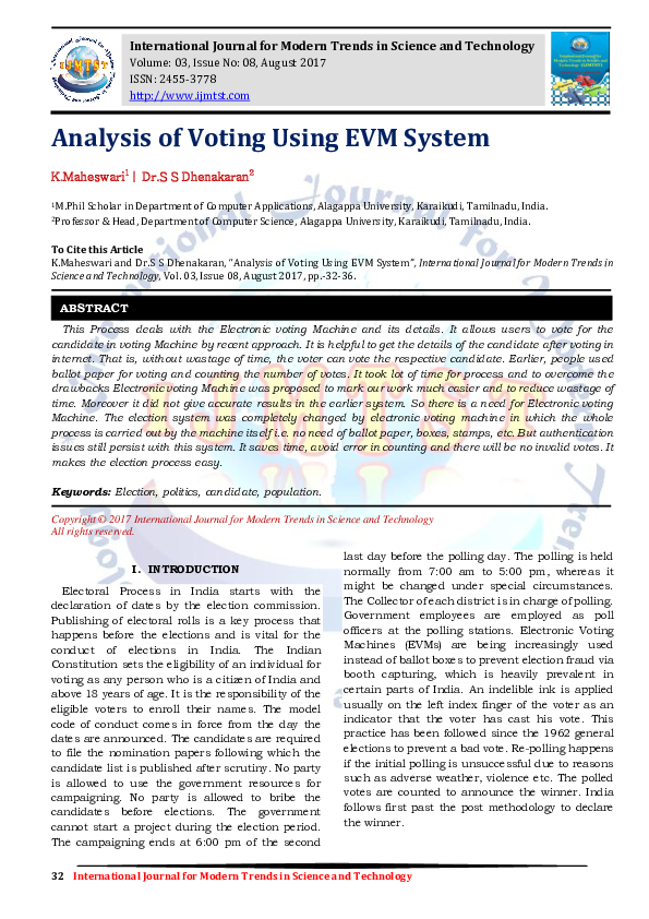 (PDF) Analysis of Voting Using EVM System